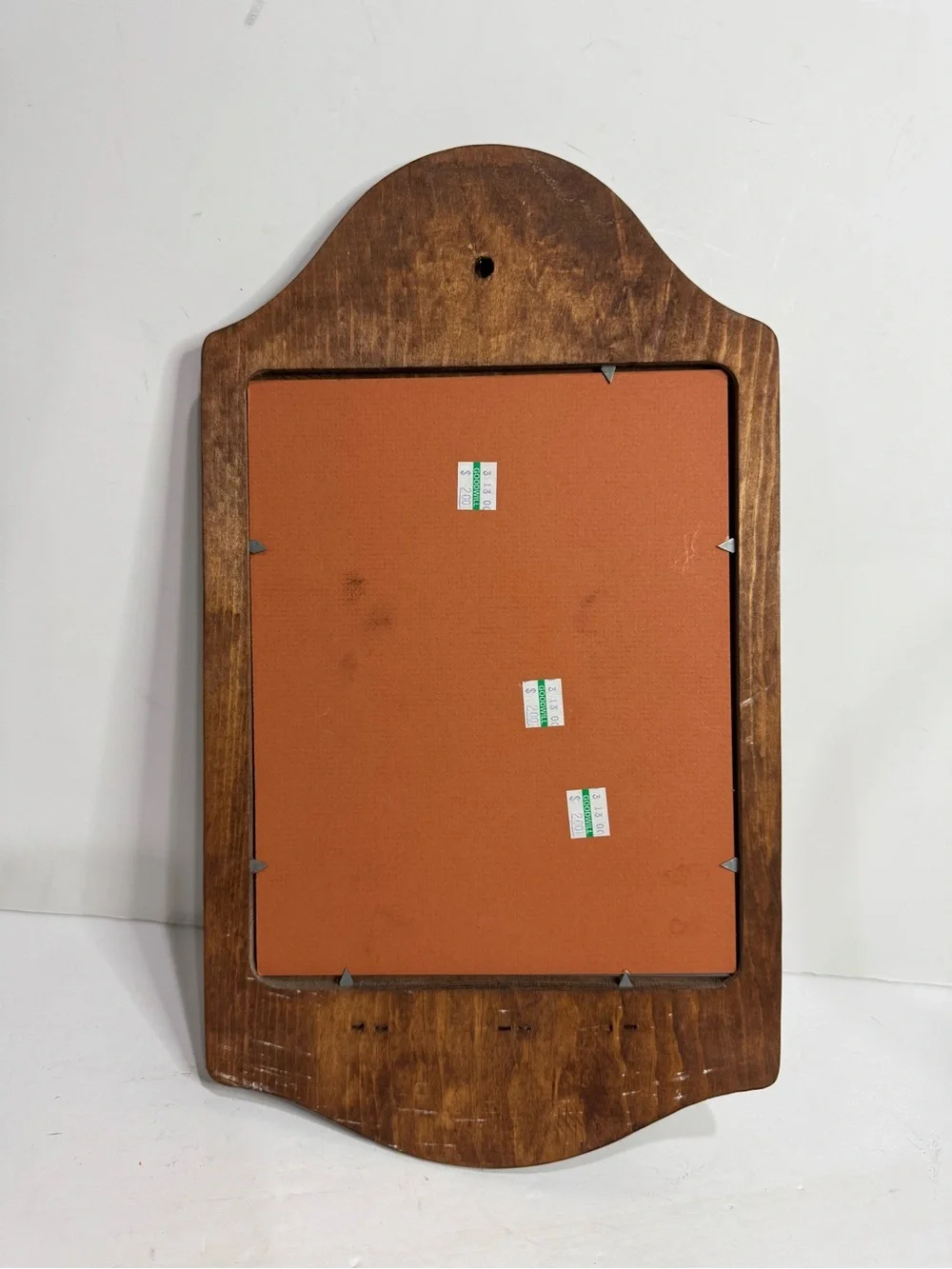 Vintage Dark Wood Cutout Accent Wall Mirror with Small Shelf